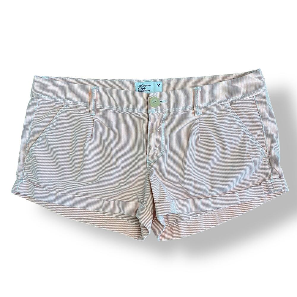 American Eagle‎ Cuffed Seersucker Striped Shorts Womens Size 0 Pink White